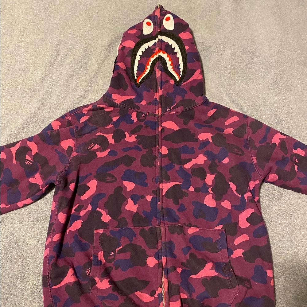 Bape purple camo full shark zip hoodie men’s medium